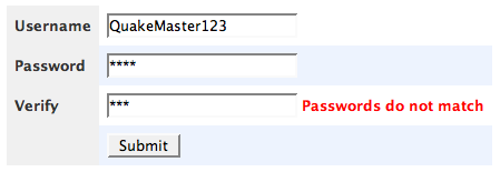 registration form with validation errors.